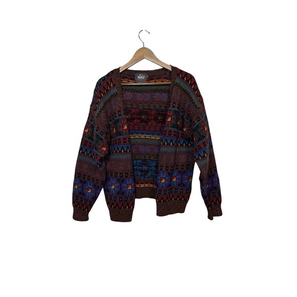 Woolrich Sweaters - Woolrich Cardigan Sweater Womens S Brown Multi Fair Isle Vintage 90s Handframed